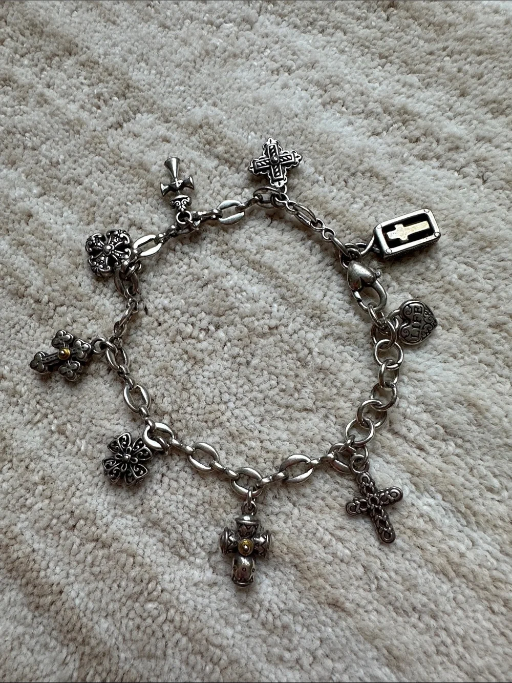 Brighton Eternity Crosses Charm Bracelet vintage Silverplate Two Tone 8.5”